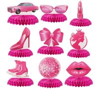 BOXOB 9 Unidades Honeycombs Fiesta Princesa Rosa Fuerte, Centros Mesa 3D Temática Niña Decoración Rosa para Cumpleaños Niña Despedida Soltera Boda Fiesta Cumpleaños Suministros para Fiestas