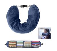 BOXOB Almohada de Viaje Rellenable con Ropa, 18,5x80cm Suave Felpa Almohada de Viaje Rellenable para Artículos Esenciales de Viaje de 3 Días, Solo Funda de Almohada de Viaje, Sin Relleno(Azul Oscuro)