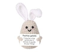 BOXOB Ganchillo Patata Positiva, 12,5 cm Divertido Muñeco Punto Patata Positiva con Tarjeta Inspiradora Vida Positiva Patata con Orejas Conejo Regalos Pascua para Decoración Fiesta (Blanco)