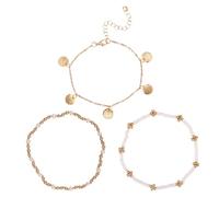BOXOB Juego de 3 Pulseras de Tobillo Concha, Elásticas Estilo Bohemio para Mujer Elegantes Regalos Moda con Perlas Joyería Pies Playa Verano para Vacaciones y Fiestas en la Playa (Estilo 3)