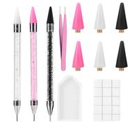 BOXOB Kit de 12 Herramientas para Pedrería, Incluye 3 Lápices Cera Doble Punta, 6 Puntas Cera, 1 Almohadilla Arcilla, 1 Pinza Recta & Plato para Piedras & Decoración Uñas