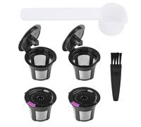 BOXOB Paquete 4 Filtros Café Rellenables para Keurig 1.0 y 2.0 Cafeteras, Tazas Filtro Café Reutilizables con Cuchara y Cepillo Ajuste Universal Cápsulas Filtro Malla Acero Inoxidable (Negro)