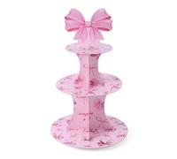 BOXOB Soporte para Cupcakes con Lazo, Color Rosa Coqueto Torre Cupcakes Papel Grueso Cupcake Stand para Fiestas Sólido y Bonito Decoración para Exhibiciones de Mesas de Postres Cumpleaños y Tartas