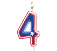 BOXOB Velas de Cumpleaños Numeros, Vela de Cumpleaños con Dibujos Animados en Rojo, Blanco y Azul Del 0 Al 9, Vela de Cumpleaños para Niños y Fiestas (Número 4)