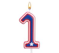 BOXOB Velas de Cumpleaños Numeros, Vela de Cumpleaños con Dibujos Animados en Rojo, Blanco y Azul Del 0 Al 9, Vela de Cumpleaños para Niños y Fiestas (Número 1)