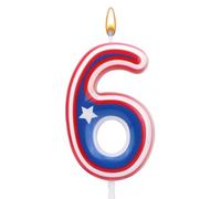 BOXOB Velas de Cumpleaños Numeros, Vela de Cumpleaños con Dibujos Animados en Rojo, Blanco y Azul Del 0 Al 9, Vela de Cumpleaños para Niños y Fiestas (Número 6)