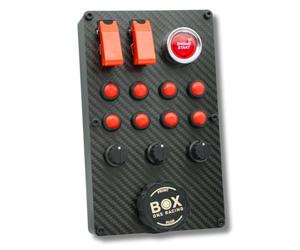 BoxOneRacing GTM-M1 SimRacing Button Box con 46 funciones - Consola lateral de PC de carbono real | Botón de arranque del motor LED y freno | USB Plug & Play | Compatible con SimHub | Adhesivo y