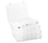 boxoon 4 cajas de almacenamiento de plástico transparente, 36 rejillas para objetos pequeños, impermeables, joyas, cuentas, aparejos de pesca, con tapas de bloqueo y asas