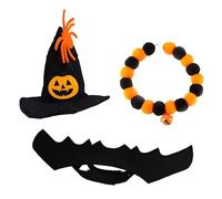 boxoon Accesorios para disfraz de Halloween para mascotas: juego de 3 piezas que incluye alas de murciélago, sombrero de bruja, collar para perros y gatos