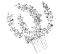 boxoon Elegante peine de novia, postizo de diamantes de imitación con diseño de hojas florales, cómodo tocado lateral