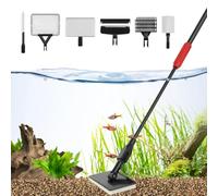 boxoon Herramientas de limpieza 6 en 1 para acuarios, kit de limpieza telescópico de 34 pulgadas con raspador de algas, red de peces, cepillos de esponja, cepillo de algas y rastrillo de arena, juego
