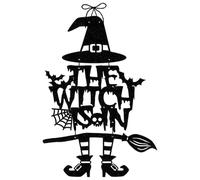 boxoon Letrero de puerta con texto en inglés «The Witch Is In Halloween», 37,2 x 51,8 cm, decoración de papel negro para fiestas espeluznantes