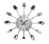 boxoon Reloj de pared plateado de 12.6 pulgadas, diseño único de acero inoxidable, decoración silenciosa que funciona con pilas para sala de estar y comedor