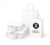 BOXPACKING | Bolsas Papel Kraft | 50 Bolsa Papel Blanco | 25 bolsas Regalo Grandes de 32x24x11 cms y 25 Bolsas papel Pequeñas de 24x18x8 cm | Bolsas papel Blancas con Asas | Bolsa Regalo Blanca