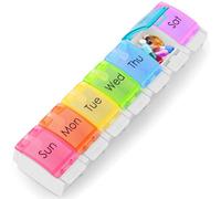 Boxsik - Pastillero Organizador - Pastillero Arcoiris - Estuche para Guardar medicamentos de 7 días, 1 Vez al día, con botón de Apertura, contenedor de Pastillas semanales