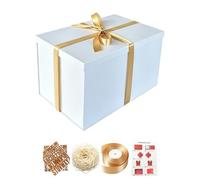 BoxSkivra Caja de regalo extragrande de 17 x 11 x 10.2 pulgadas, caja de regalo blanca con tapa para Navidad, aniversario, cumpleaños, cajas de lujo con papel arrugado, cinta, calcomanías del alfabeto