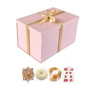 BoxSkivra Caja de regalo extragrande de 17 x 11 x 10.2 pulgadas, caja de regalo rosa con tapa para Navidad, aniversario, cumpleaños, cajas de lujo con papel arrugado, cinta, calcomanías del alfabeto