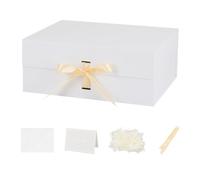 BoxSkivra Caja de regalo grande blanca con cinta, 1 paquete de 13 x 11 x 5.3 pulgadas, caja de regalo grande con tapa, cierre magnético, rectangular, plegable, caja de regalo de lujo para desmalezar,