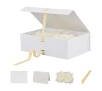 BoxSkivra Caja de regalo grande blanca con cinta, 1 paquete de 13 x 9 x 4 pulgadas, caja de regalo grande con tapa, cierre magnético, rectangular, plegable, caja de regalo de lujo para desmalezar,