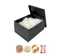 BoxSkivra Caja de regalo grande de 16 x 12 x 8 pulgadas, caja de regalo negra con tapa para Navidad, aniversario, cumpleaños, cajas de lujo con papel arrugado, cinta, calcomanías del alfabeto