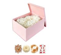 BoxSkivra Caja de regalo grande de 16 x 12 x 8 pulgadas, caja de regalo rosa con tapa para Navidad, aniversario, cumpleaños, cajas de lujo con papel arrugado, cinta, calcomanías del alfabeto