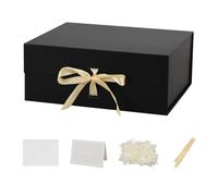 BoxSkivra Caja de regalo grande negra con cinta, 1 paquete de 13 x 11 x 5.3 pulgadas, caja de regalo grande con tapa, cierre magnético, rectangular, plegable, caja de regalo de lujo para hombres,