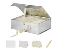 BoxSkivra Caja de regalo grande plateada con cinta, 13 x 9 x 4 pulgadas con tapa, cierre magnético, plegable, lujo para regalos de boda, incluye relleno de papel triturado y tarjeta