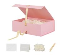 BoxSkivra Caja de regalo grande rosa con cinta, 1 paquete de 13 x 9 x 4 pulgadas, caja de regalo grande con tapa, cierre magnético, rectangular, plegable, caja de regalo de lujo para el día de la
