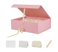 BoxSkivra Caja de regalo grande rosa con cinta, 1 paquete de 16.5 x 13 x 5.3 pulgadas, caja de regalo extragrande con tapa, cierre magnético, caja de regalo rectangular plegable de lujo para el día de