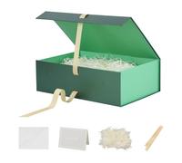 BoxSkivra Caja de regalo grande verde con cinta, 1 paquete de 13 x 9 x 4 pulgadas, caja de regalo grande con tapa, cierre magnético, caja de regalo rectangular plegable de lujo para regalos, relleno