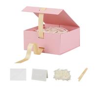 BoxSkivra Caja de regalo rosa con cinta, 1 paquete de 6 x 6 x 3 pulgadas, caja de regalo pequeña con tapa, cierre magnético, rectangular, plegable, caja de regalo de lujo para el día de la madre,