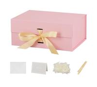 BoxSkivra Caja de regalo rosa con cinta, 1 paquete de 9.5 x 7 x 4 pulgadas, caja de regalo pequeña con tapa, cierre magnético, rectangular, plegable, caja de regalo de lujo para regalos de boda, papel