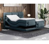 Boxspring con cabecero acolchado + somieres relax eléctricos + colchón + cubrecolchón - 2 x 90 x 200 cm - Tela - Azul - LODI de PALACIO