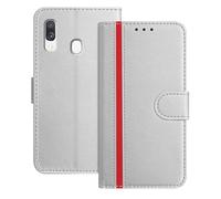 BoxTii Funda para Samsung Galaxy A40, Funda de PU Cuero Premium, Magnético Protector Carcasa Libro con Ranuras para Tarjetas para Galaxy A40, Plata