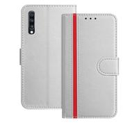 BoxTii Funda para Samsung Galaxy A70, Funda de PU Cuero Premium, Magnético Protector Carcasa Libro con Ranuras para Tarjetas para Galaxy A70, Plata