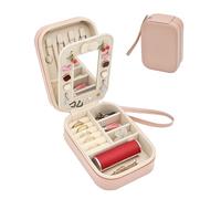 Boxudeli Joyero viaje con correa de mano, pequeño joyero de piel sintética con espejo, joyeros de viaje para mujeres y niñas, joyeros mujer organizador (Rosa sucio)