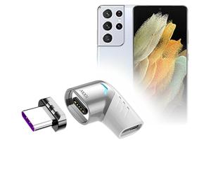 BoxWave Adaptador compatible con Samsung Galaxy S21 Ultra, adaptador de ángulo MagnetoSnap PD, conector de carga magnético, protector de dispositivos, color plateado metálico