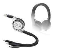 BoxWave Cable compatible con auriculares inalámbricos Logitech Zone, AllCharge miniSync, retráctil, cable USB portátil, color negro azabache