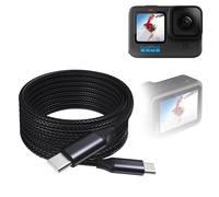 BoxWave Cable compatible con GoPro Hero10 - Cable PD DirectSync (10 pies) - USB-C a USB-C (100 W), carga rápida de aleación de nailon trenzado tipo C largo - Negro azabache