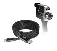 BoxWave Cable compatible con grabadora de video digital Camp Snap CS-8 - Cable PowerDisplay PD (6 pies) - USB-C a USB-C (100 W), información de potencia LED, nailon trenzado extralargo, color negro