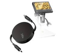 BoxWave Cable compatible con microscopio de monedas Elikliv EDM4 (4.3 pulgadas) - PD miniSync (240 W), cable USB tipo C portátil PD retráctil de 240 W - Negro azabache