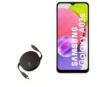 BoxWave Cable compatible con Samsung Galaxy A03s - PD miniSync (240 W), cable USB tipo C portátil retráctil PD 240 W, color negro azabache