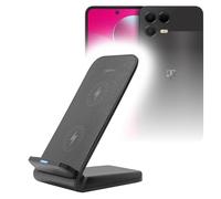 BoxWave Cargador compatible con T-Mobile REVVL 8 Pro - Soporte de carga rápida inalámbrico (15 W), carga inalámbrica Qi de visualización de escritorio - Negro azabache