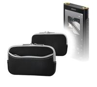 BoxWave Funda compatible con Sony Walkman (NW-WM1AM2) - SoftSuit con bolsillo, funda suave de neopreno con bolsillo con cremallera, color negro azabache con ribete gris