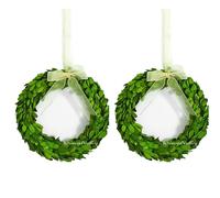 BOXWOOD VALLEY Boxwood Wreath Preserved Round Boxwood Wreath, Door Wall Hanging Window Wedding Party Decoration Farmhouse Decor Mini 8 inch 2 Packs