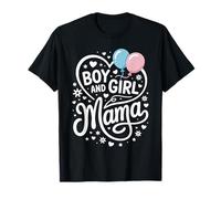 Boy and Girl Mama Mom of Two Blue Pink Balloons Heart Motifs Camiseta
