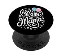 Boy and Girl Mama Mom of Two Blue Pink Balloons Heart Motifs PopSockets PopGrip Adhesivo