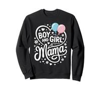 Boy and Girl Mama Mom of Two Blue Pink Balloons Heart Motifs Sudadera