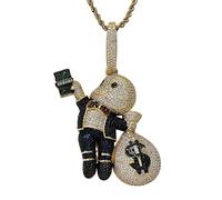 Boy Hand Holding US Dollarm, Monedero Circón Collar Colgante Hombres Hip Hop Collar18K Oro Micro Incrustaciones Completo Circón Joyería-gold