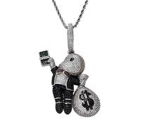 Boy Hand Holding US Dollarm, Monedero Circón Collar Colgante Hombres Hip Hop Collar18K Oro Micro Incrustaciones Completo Circón Joyería-Silver